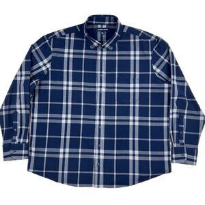 Mizzen Main City Flannel Shirt Mens Size 2XL Navy Blue Gray Plaid Classic Fit
